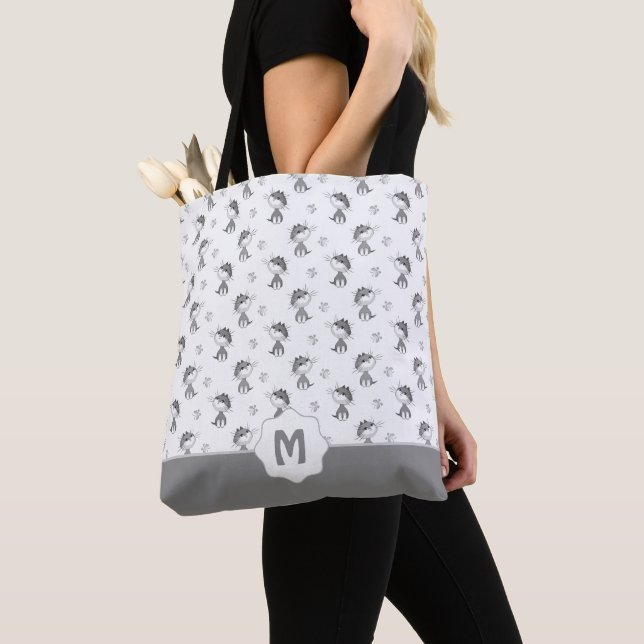 Funny Cats and Cute Butterflies Pattern Tote Bag (Close Up)