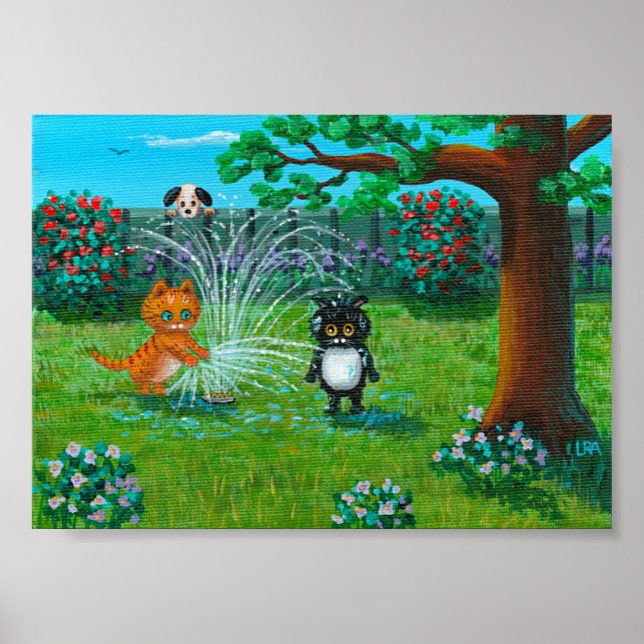 Funny Cats and Dog Sprinkler Poster (Front)