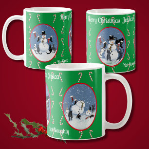 Funny Cats and Snowman Tale Personalised Coffee Mug