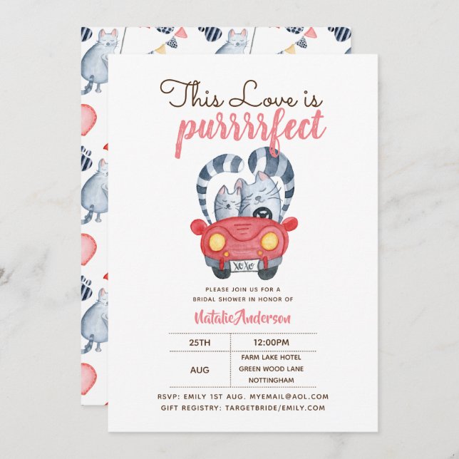 Funny Cats Bridal Shower Invitation Purrfect Love (Front/Back)