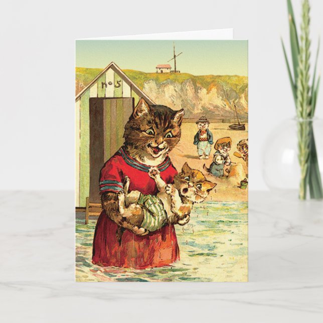 Funny Cats Card/ Invitation: Cats at the Beach Invitation (Front)