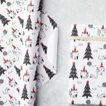 Funny Cats Christmas pattern white Wrapping Paper<br><div class="desc">Funny Christmas illustration of cats in Santa hats,  with little mice,  fish and yarn around Christmas trees. All-over print pattern on a white background.</div>