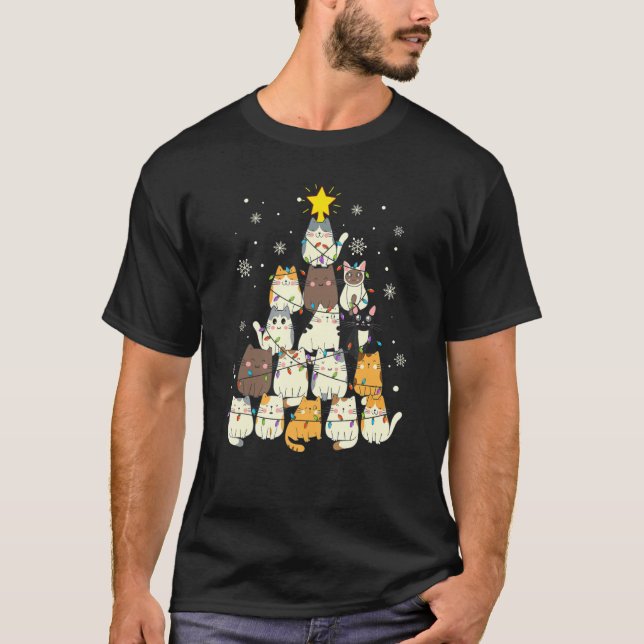 Funny Cats Christmas Tree Made Of Cats T-Shirt (Front)