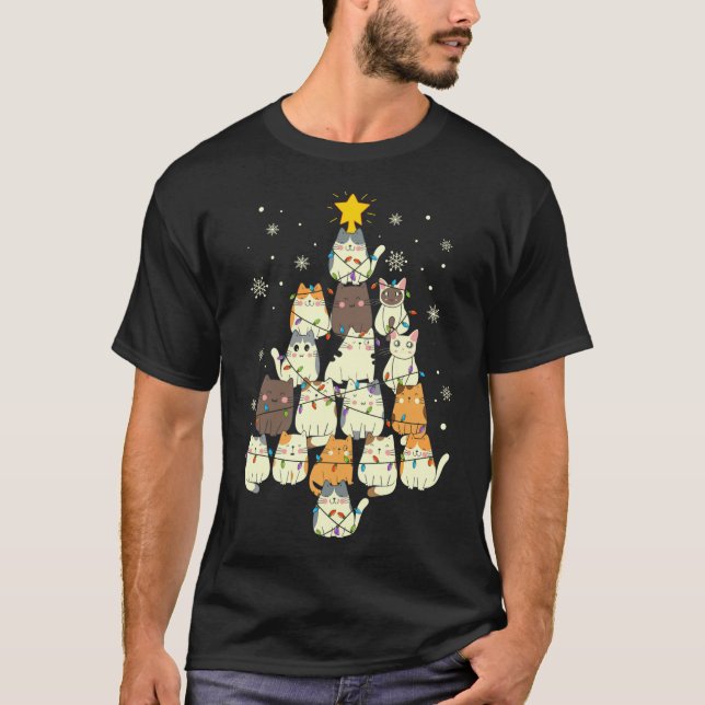 Funny Cats Christmas Tree T-Shirt (Front)