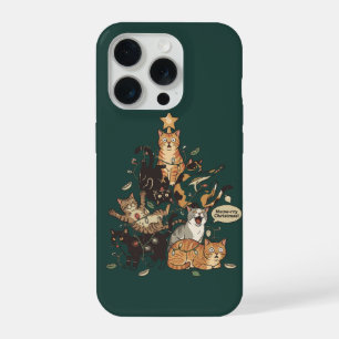 Funny Cats Christmas Tree Tangled Lights Holiday iPhone 15 Pro Case