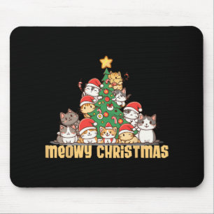 Funny Cats Christmas Tree Tee Meowy Xmas Kids Boys Mouse Pad