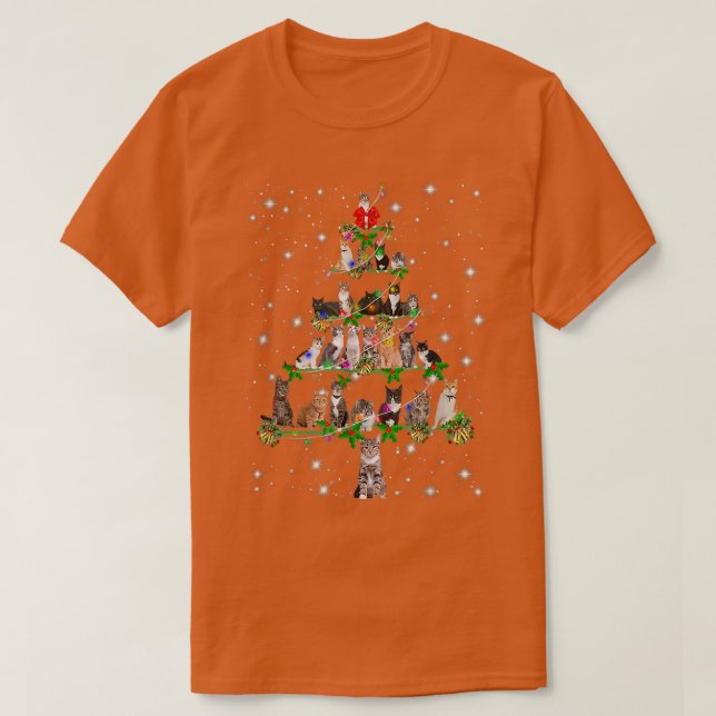 Funny Cats Christmas Tree Tee Ornament Decor Cute  (Design Front)
