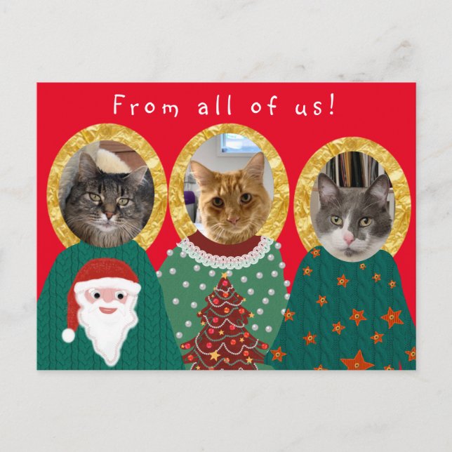 Funny Cats Customised Ugly Christmas Sweater  Postcard (Front)