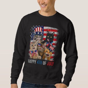 Funny Cats Happy 4th Of July American US Flag 4th Sweatshirt