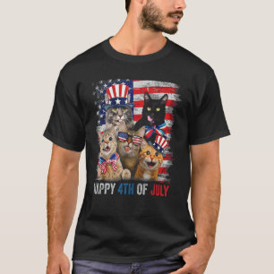 Funny Cats Happy 4th Of July American US Flag 4th  T-Shirt