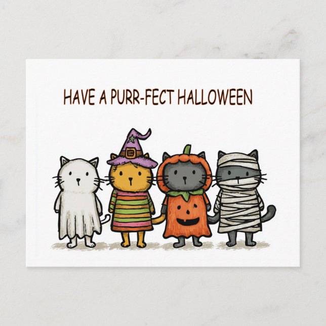 Funny Cats Happy Halloween  Postcard (Front)