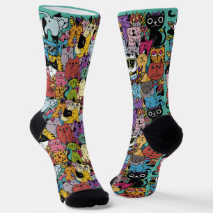 Funny Cats Illustration Custom Colour Socks