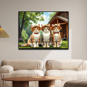 Funny Cats in Preppy Spring Attire and Hats   Poster