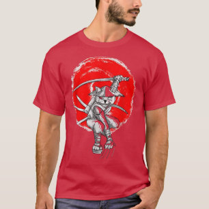 Funny Cats japan cat Samurai Cat Japanese Art red T-Shirt