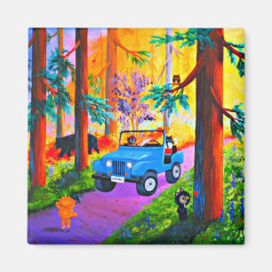 Funny  Cats Jeep Creationarts Magnet