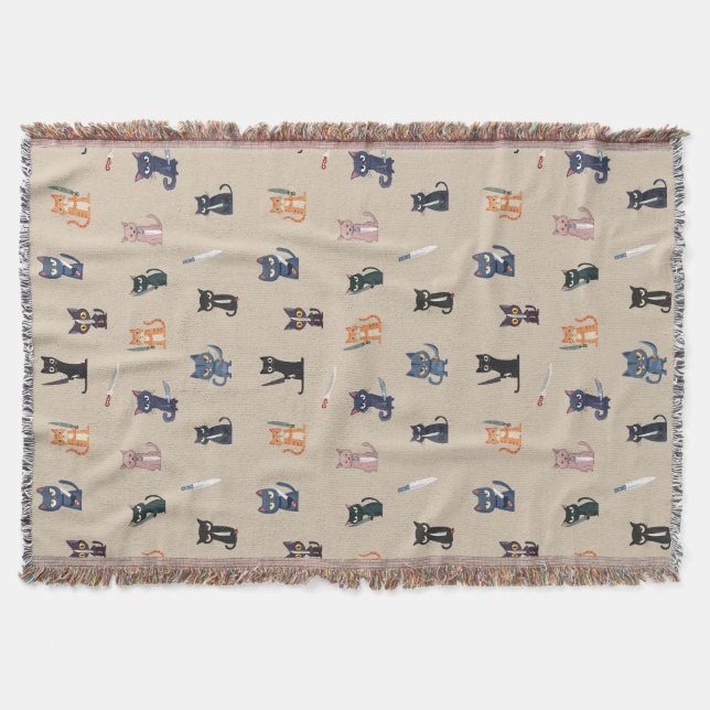 Funny Cats & Knives Throw Blanket (Front)