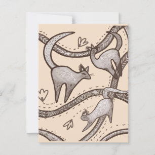 funny cats line art postcard