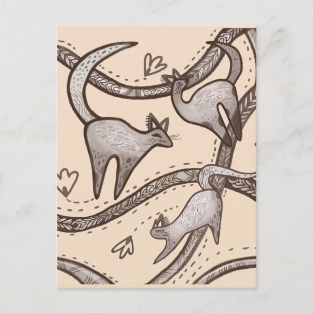 funny cats line art postcard (Front)
