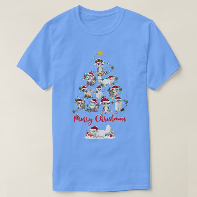 Funny Cats Lover Xmas Lighting Santa Hat Cats Chri T-Shirt (Design Front)
