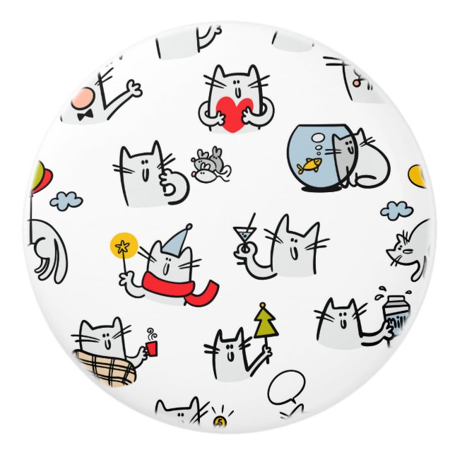 Funny cats, milk and magic. ceramic knob (Front)