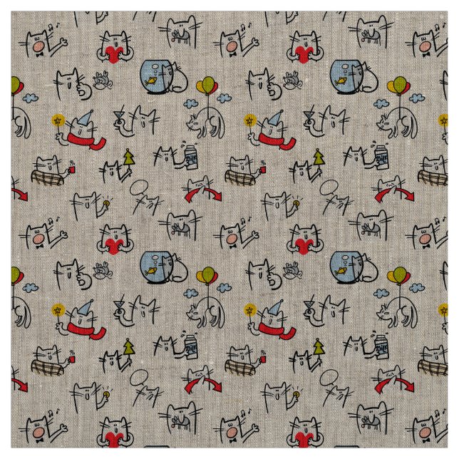 Funny cats, milk and magic. fabric (Swatch)