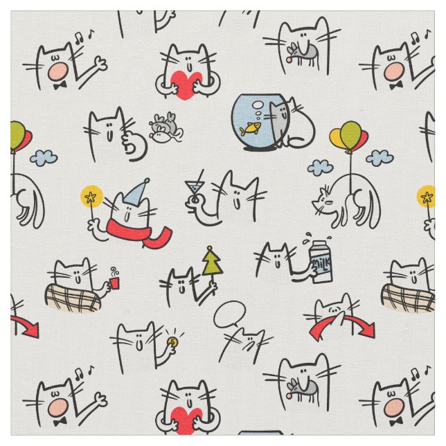 Funny cats, milk and magic. fabric (Close Up)