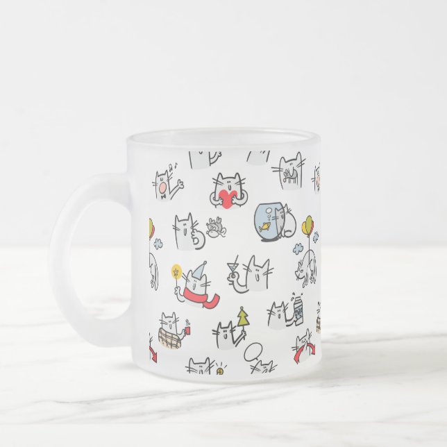 Funny cats, milk and magic. frosted glass coffee mug (Left)