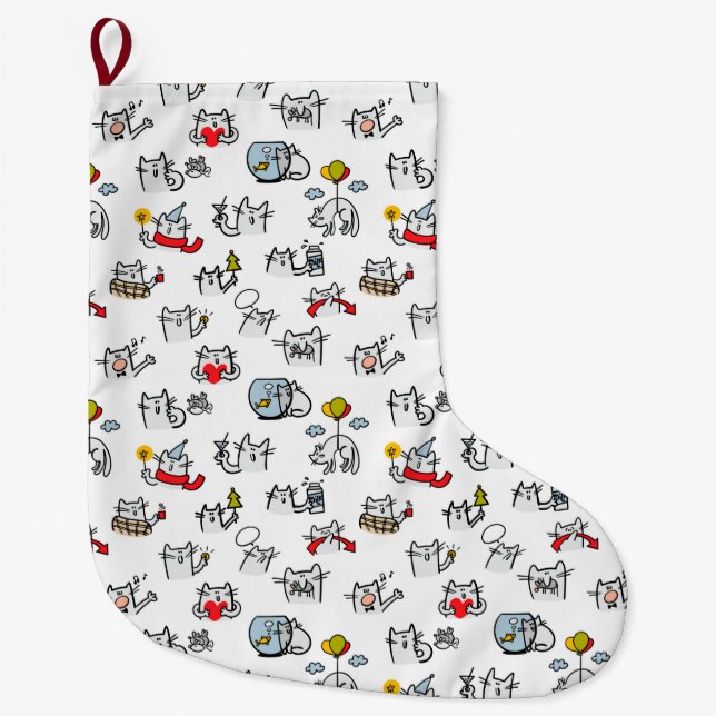 Funny cats, milk and magic. large christmas stocking (Front)