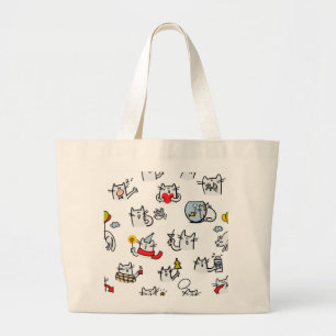 Funny cats, milk and magic. large tote bag
