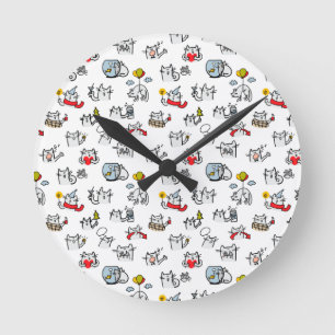 Funny cats, milk and magic. round clock