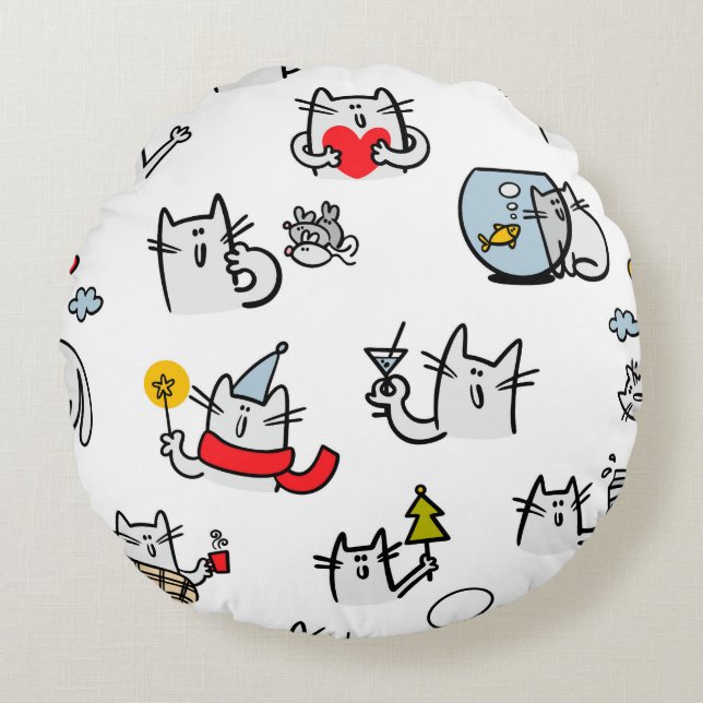 Funny cats, milk and magic round cushion (Front)