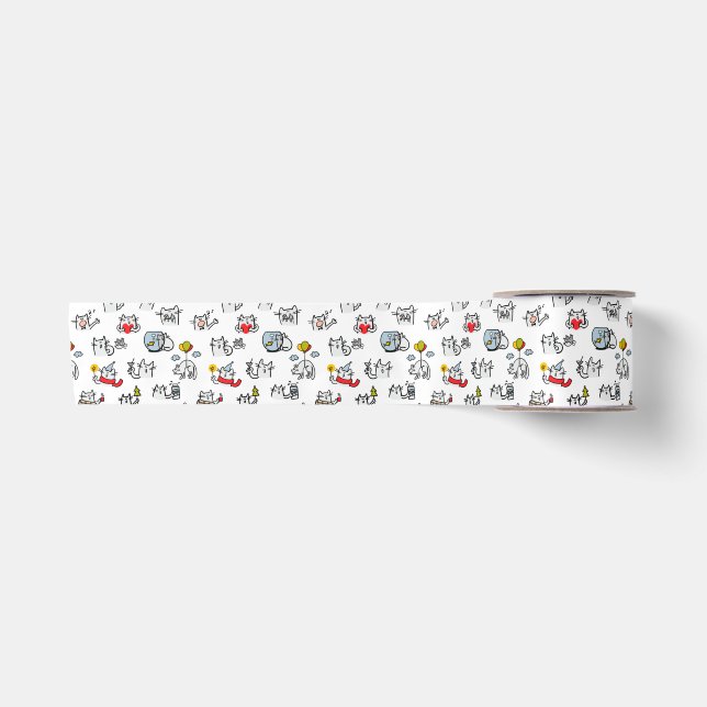 Funny cats, milk and magic. satin ribbon (Front)