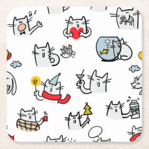 Funny cats, milk and magic. square paper coaster