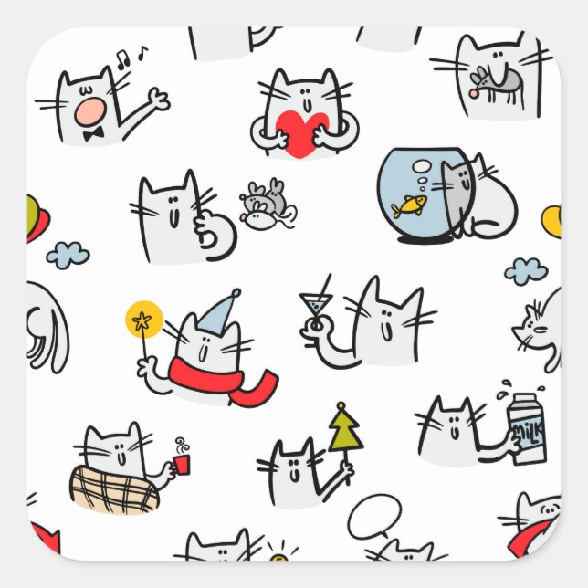 Funny cats, milk and magic. square sticker (Front)