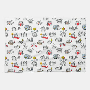 Funny cats, milk and magic. tea towel
