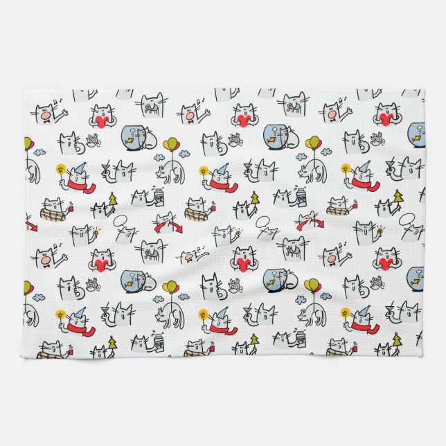 Funny cats, milk and magic. tea towel (Horizontal)