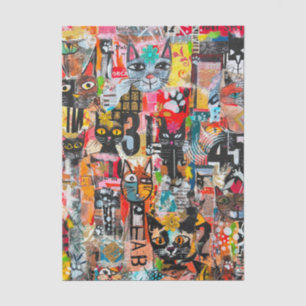 Funny Cats Mixed Media Paper Art Kitchen Towel