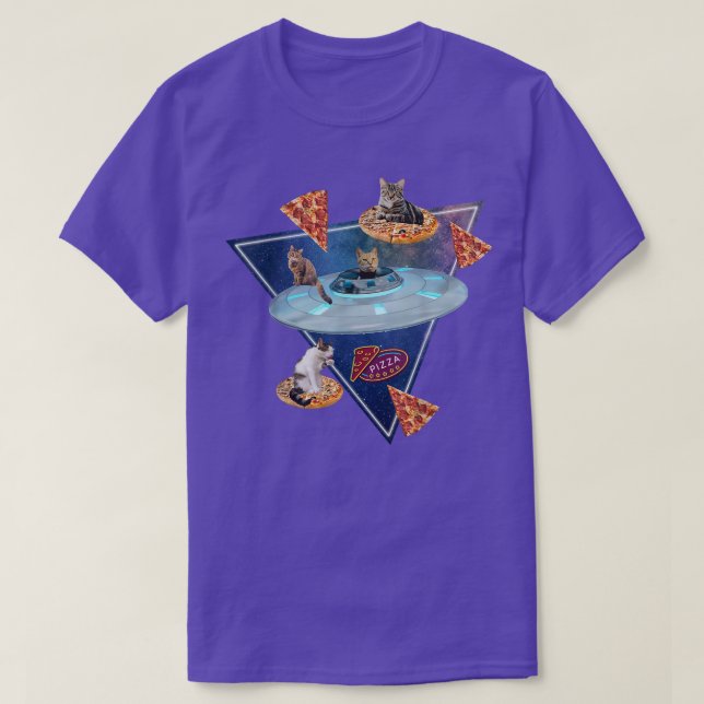Funny Cats Pizza In Space T-Shirt (Design Front)