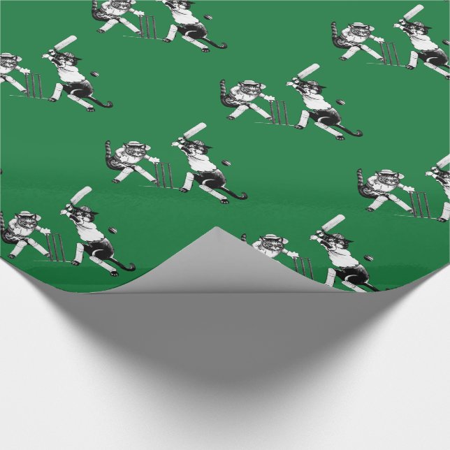 Funny Cats Playing Cricket Wrapping Paper (Corner)