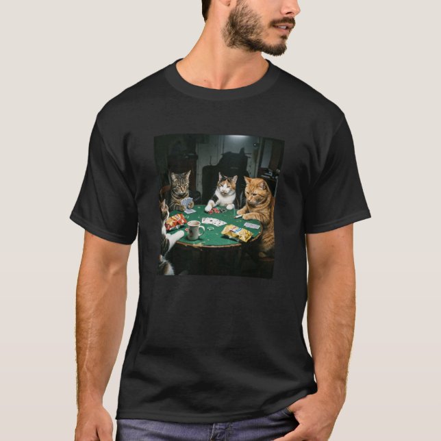 Funny Cats Playing Poker T-Shirt (Front)