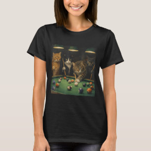 Funny Cats Playing Pool Vintage Billiards Meme T-Shirt