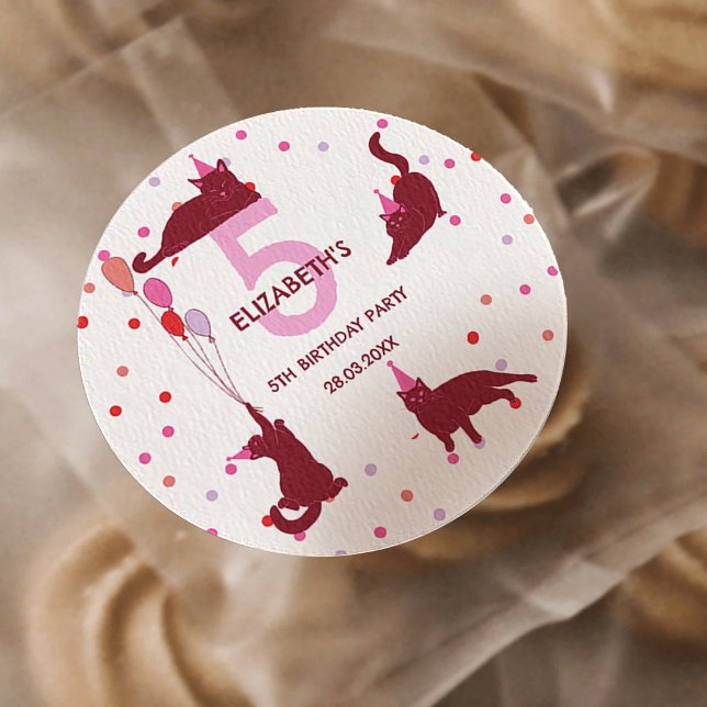 Funny Cats Purrfect Birthday Party Classic Round Sticker (Creator Uploaded)