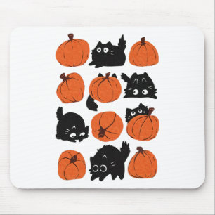 Funny Cats Retro Groovy Pumpkin Halloween Thanksgi Mouse Pad