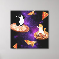 Funny cats riding pizza on space