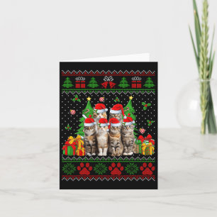 Funny Cats Santa Hat Christmas Tree Ugly Christmas Card