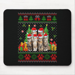Funny Cats Santa Hat Christmas Tree Ugly Christmas Mouse Pad