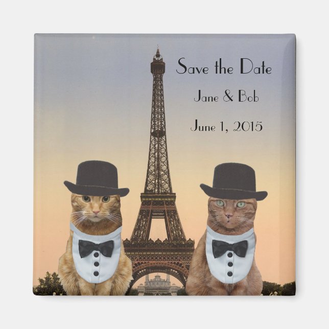 Funny Cats Save the Date Paris Wedding II Magnet (Front)
