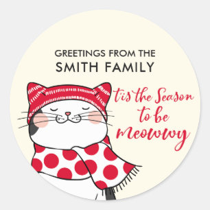 Funny Cats Season To Be Merry Holiday Classic Round Sticker