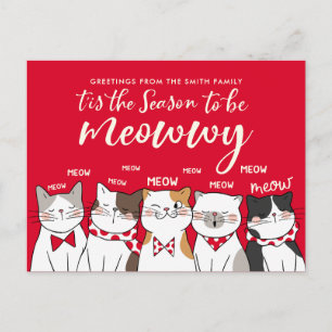 Funny Cats Season To Be Merry Holiday Greeting Postcard