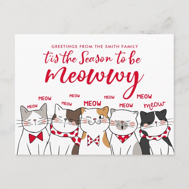 Funny Cats Season to be Merry Holiday Greeting Postcard (Front)